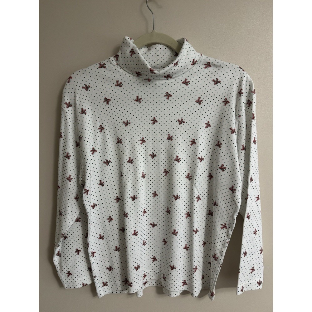 Vintage Talbots Christmas Bow Polka Dot turtleneck Red White Green Small Petite‎